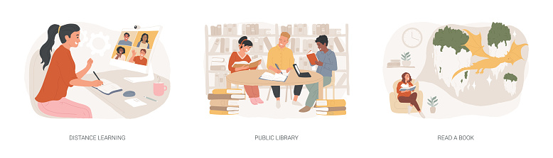 Off School Learning Module Off Campus Learning Isolated Concept Vector Illustration Set Stock ...