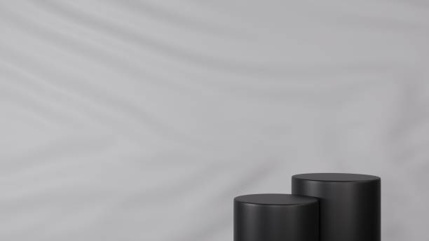 istock 3D Rendering black podium white background abstract curtain 1952225946