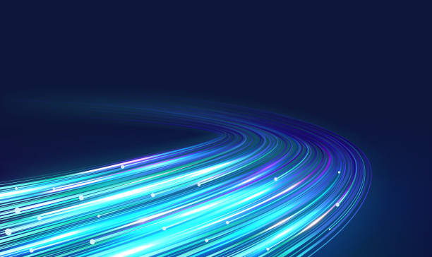 illustrazioni stock, clip art, cartoni animati e icone di tendenza di movimento ad alta velocità di linee blu luminose. concetto di trasmissione dati wireless via internet. - 5g