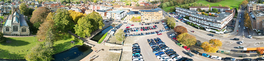 Aerial Panoramic View of Central Hitchin City of England United Kingdom. October 28th, 2023