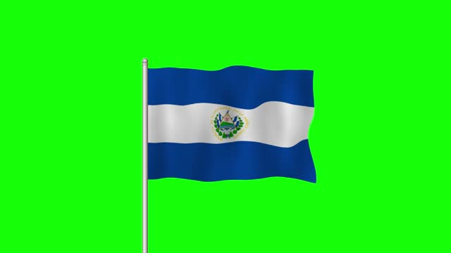 National Flag of El Salvador Waving on a Green Screen
