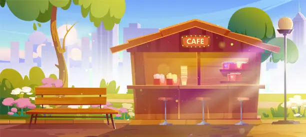 Vector illustration of Small street cafe in city public park.