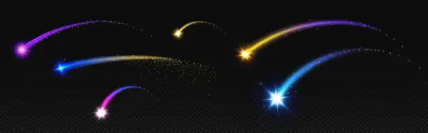 Vector illustration of Shooting star light arc curve with magic glitter