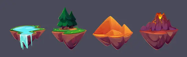 Vector illustration of Game floating islands for gui jump and level.