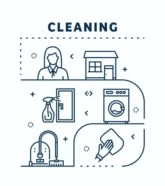 Vector illustration of Cleaning Related Vector Banner Design Concept. Global Multi-Sphere Ready-to-Use Template. Web Banner, Website Header, Magazine, Mobile Application etc. Modern Design.