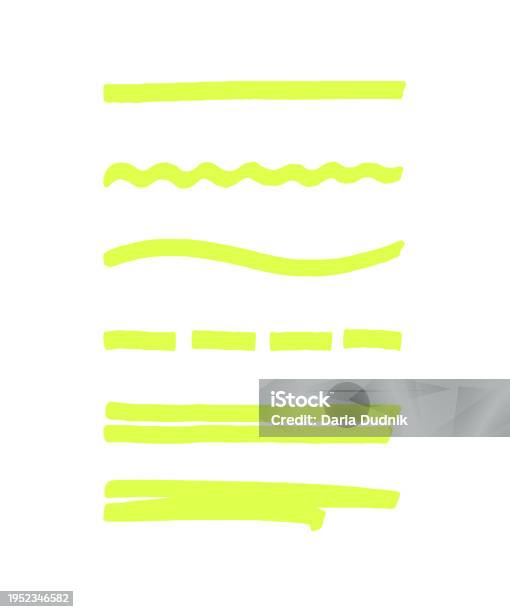 Underline Texture Marker Highlight Underline Strokes Set Green Color Brush Lines Elements ...