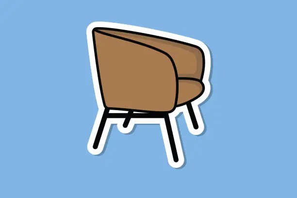 Vector illustration of Comfortable Office and House Sofa Chair Sticker vector illustration. Interior indoor object icon concept. Furniture for the home and office decoration sticker design with shadow.