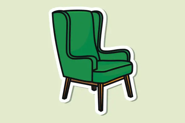 Vector illustration of Modern Sofa Chair, Armchair Sticker design vector illustration. Interior furniture object icon concept. Comfortable Sitting Sofa sticker design logo with shadow.