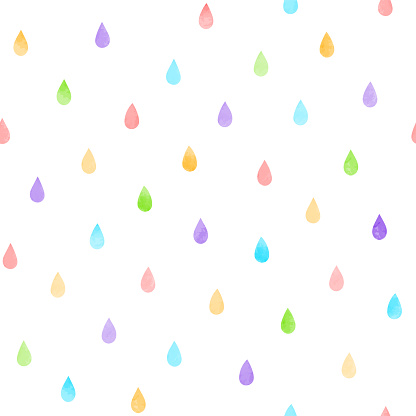 Hand drawn seamless vector pattern with watercolor rain drops, on a white background. Design concept kids textile print, wallpaper, wrapping paper.