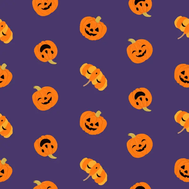 Vector illustration of Halloween cute pumpkins seamless pattern