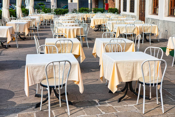 istock Outdoor restaurant terrace with tables 1952399870