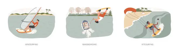 Vector illustration of Extreme water fun isolated concept vector illustration set.