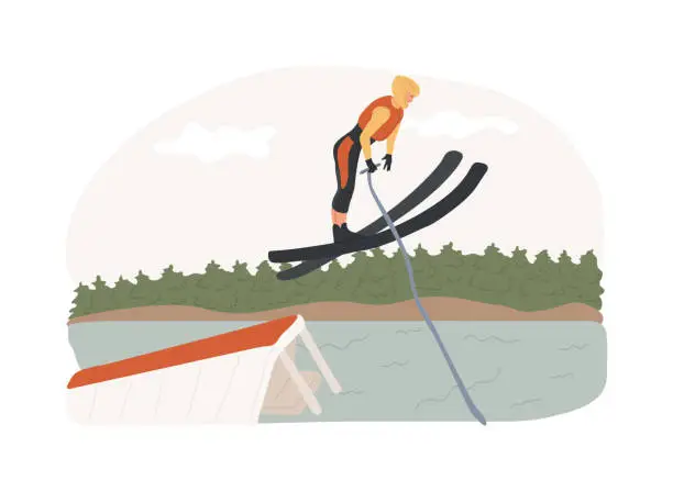 Vector illustration of Water skiing isolated concept vector illustration.