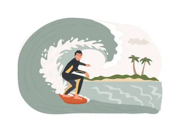 Vector illustration of Surfing isolated concept vector illustration.