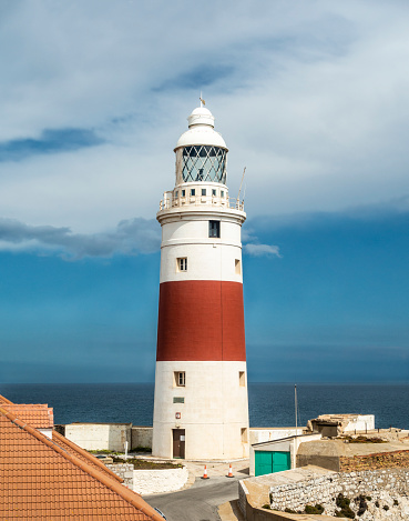 Europa Point Lighthouse at the southern point of Gibraltar. Built in 1841 it is run by Trinity House. It was refurbished in 2016, and its LED lights now function automatically