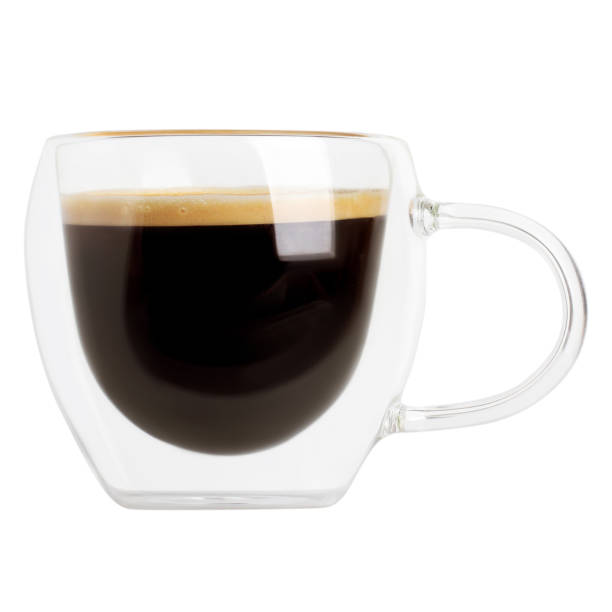 istock Transparent cup with double glass and coffee on a blank background. 1952418945