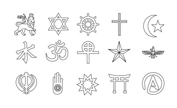 ilustraciones, imágenes clip art, dibujos animados e iconos de stock de religions color concept. isolated elements. - agnosticismo