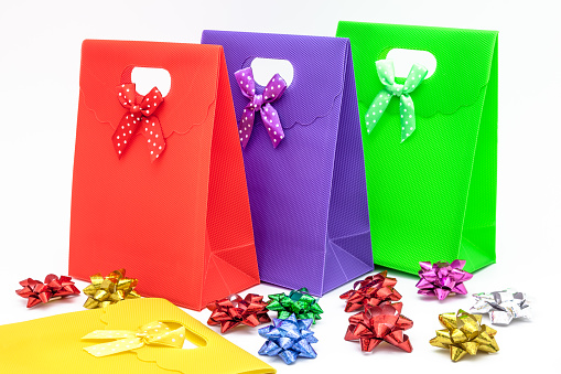 Lots of gift bags and loops of different colors