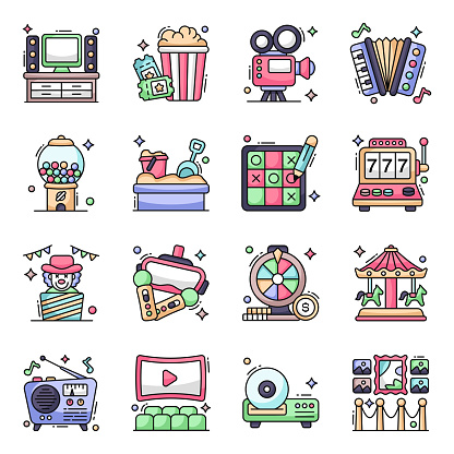 Design creativity for the upcoming project and download these entertainment icons. These icons are portraying the perfect scenario of fun and enjoyment. So, hit the download button and start to enjoy designing.