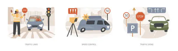 Vector illustration of Vehicle movement regulation isolated concept vector illustration set.