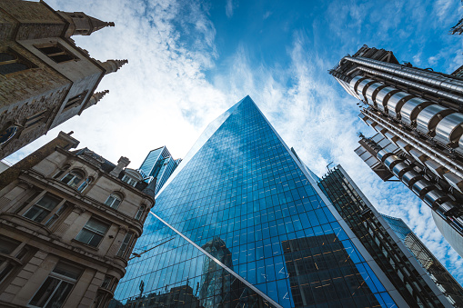 Skyscrapers in City of London,( Lloyds of London, Tower 42, Aviva and the Gherkin)