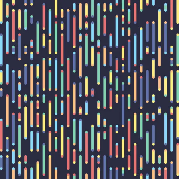 Vector illustration of Colorful vertical lines sections on black. Colorful line endings.