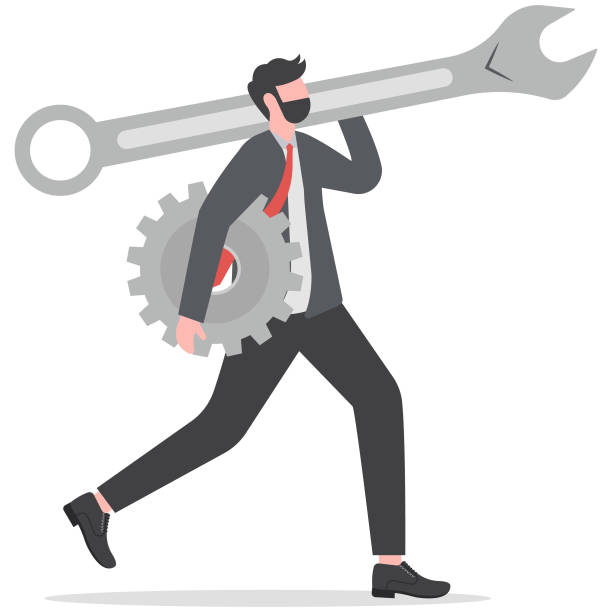 istock Businessman with wrench and cogs. Concept business illustration 1952494340