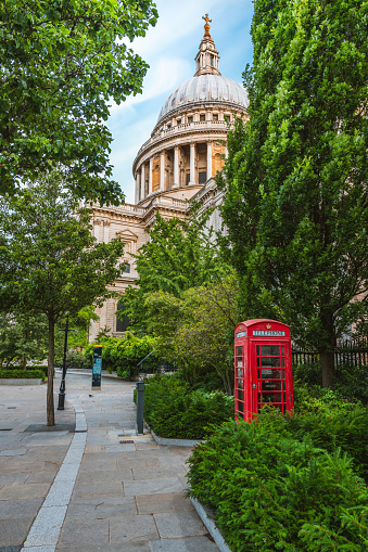 St Paul's Cathedral and a classic red British telephone box in London