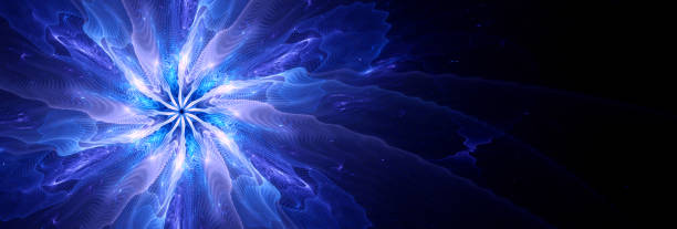 istock Blue glowing quantum particle fractal in space banner 1952529594