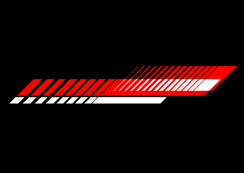 Vector white and red color speed stripes arrow pattern sticker label on black background for vehicles,moto boat,sportswear,sports car,race