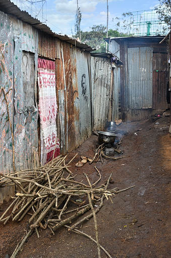 Dirty streets of Kenyan Kibera slum in Nairobi, East Africa