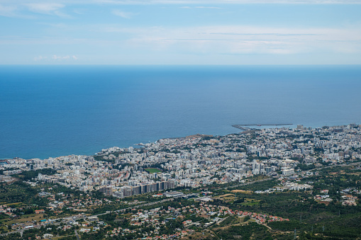 Aerial of the city of Kyrenia in Northern Cyprus.