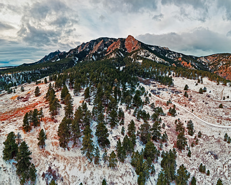 Sunrise agains the Flatirons in Boulder Colorado, Chautauqua Park