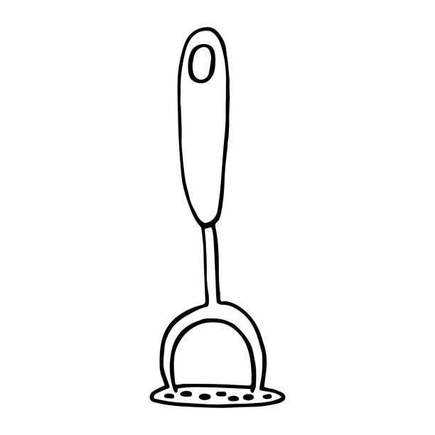 Vector illustration of potato pusher. Doodle style Black and white vector illustration of potato pusher isolated on a white background. Pressed potato masher in doodle style clip art of a potato masher stock illustrations