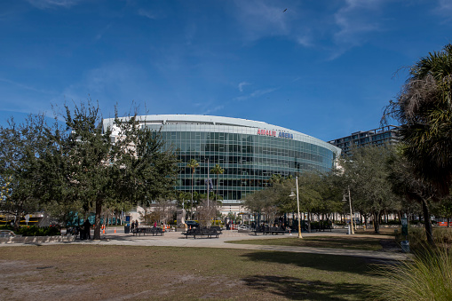 Tampa, Florida, USA - 2nd January 2024: The Amalie Arena is multi-sports arena in Tampa, Florida, USA