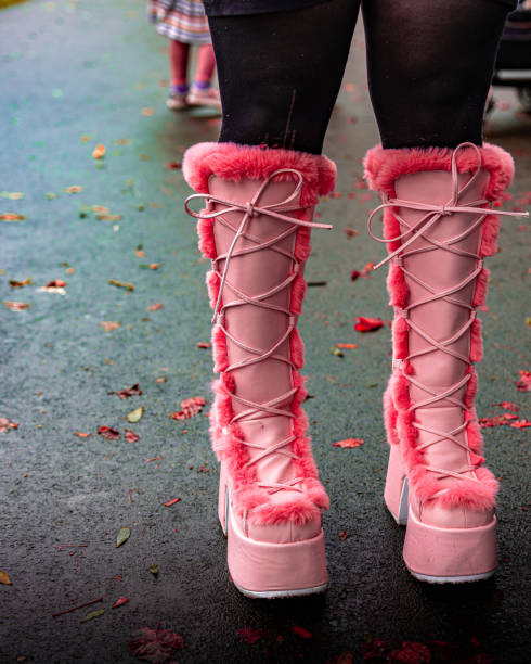 The Pink fluffy knee-high platform boots