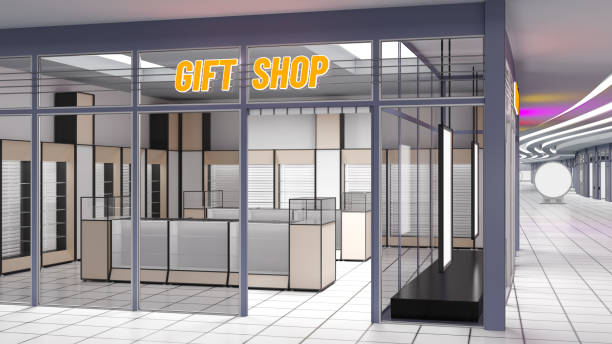 istock Gift shop facade with glass storefront and neon signs 1952652485