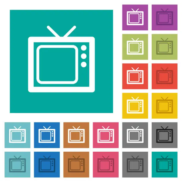 Vector illustration of Vintage retro television square flat multi colored icons