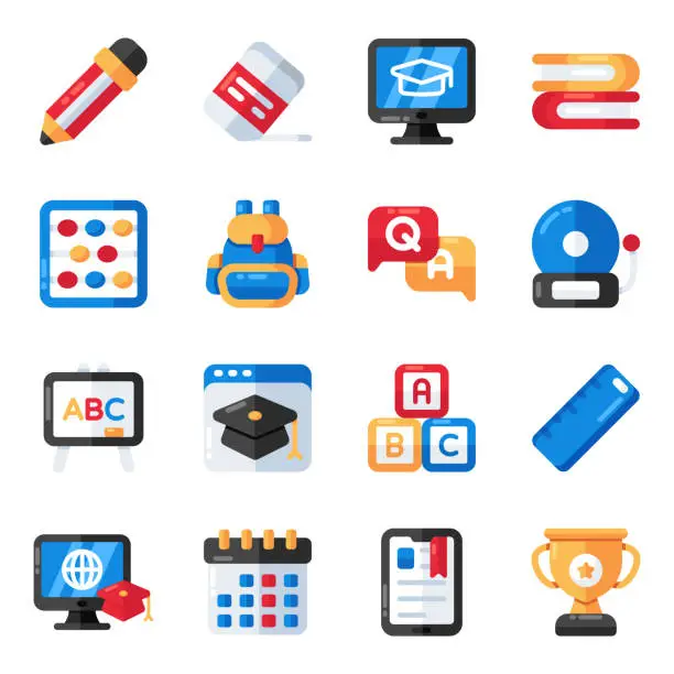 Vector illustration of Set of Education Flat Icons