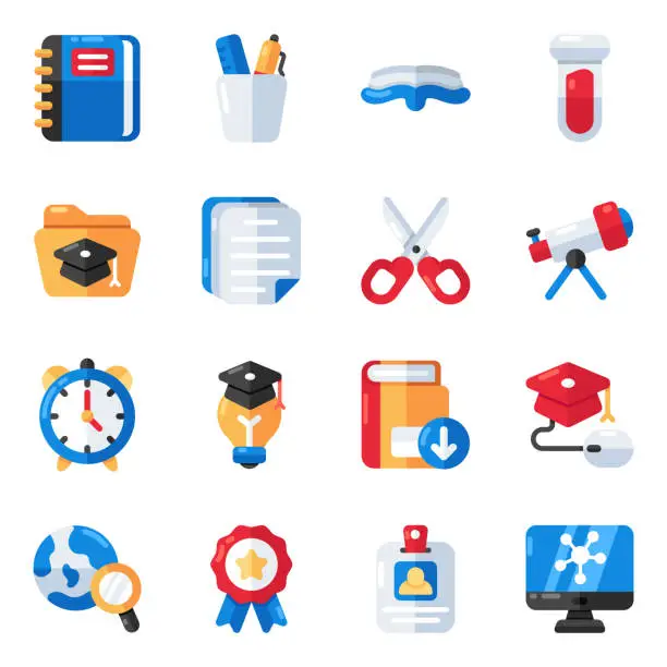 Vector illustration of Set of Education and Learning Flat Icons