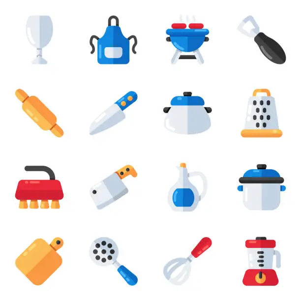 Vector illustration of Set of Kitchen Utensils Flat Icons