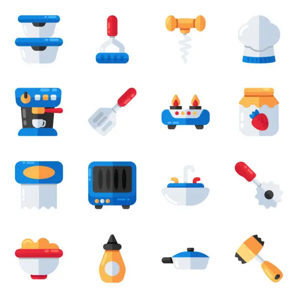 Vector illustration of Set of Kitchen Tools Flat Icons