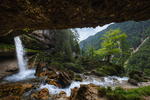 View on upper Pericnik waterfall at Triglav national park in Slovenia.