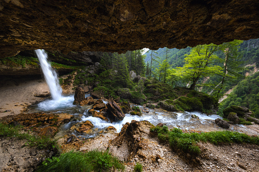 View on upper Pericnik waterfall at Triglav national park in Slovenia.