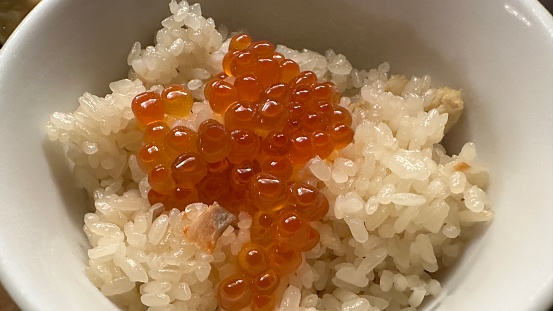 Salmon roe rice in Japan