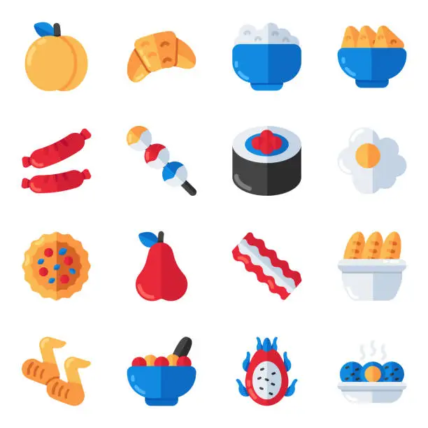 Vector illustration of Set of Junk Food Flat Icons