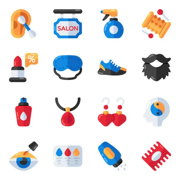 Vector illustration of Set of Grooming Products Flat Icons