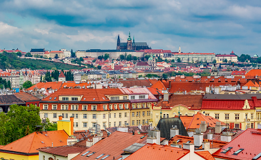 Prague cityscape seen from Vysehrad, Czechia