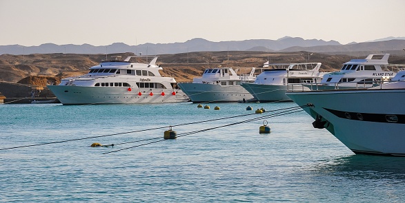 EGYPT, MARSA ALAM - APRIL 20, 2010: Pleasure yachts for diving and recreation in the Red Sea, Port Ghalib, Marsa Alam, Red Sea