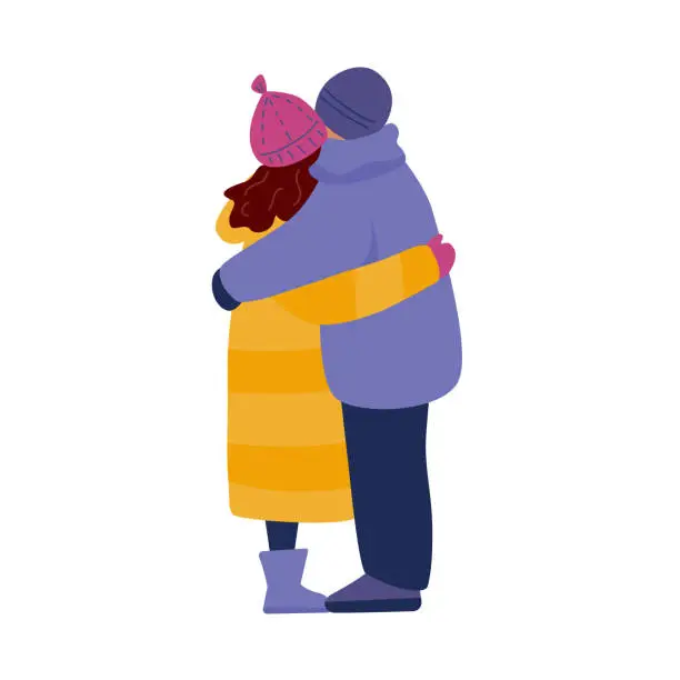 Vector illustration of couple standing hugging